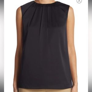 St. John Collection Pintuck Neck Sleeveless Silk Blend Shell Black XL